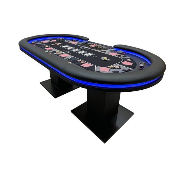 HOME DELUXE LED Pokertisch FLUSH - 213 x 106 x 78 cm - mit LED Beleuchtung Spielertisch Poker Tisch Casino Casino Pokerkoffer Billardtisch