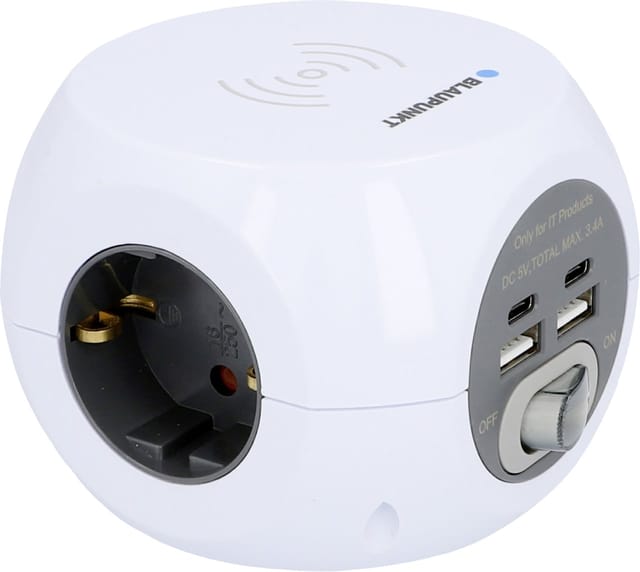 Blaupunkt - Steckdosen Würfel induktives Laden & usb a+c, 1,4 m, weiß USB-Anschluss
