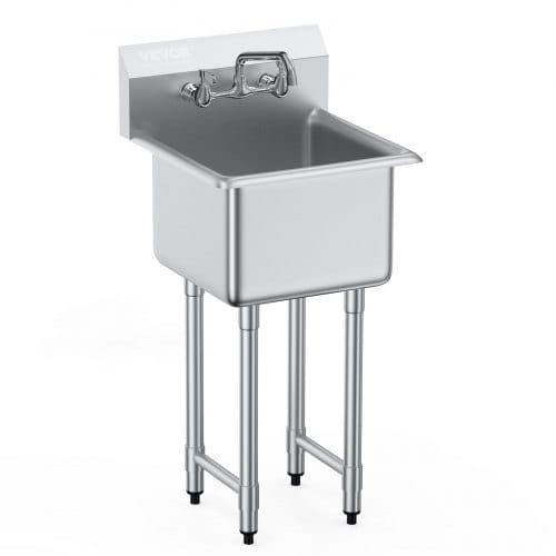 Vevor Edelstahl Spültisch Gewerbliche Spülbecken 457 X 381 X 1041 Mm, Spülbecken Edelstahl Mit Wasserhahn 104 Kg Tragfähigkeit, Edelstahlspüle Spülbecken Waschbecken Küche Freistehendes Spülbecken
