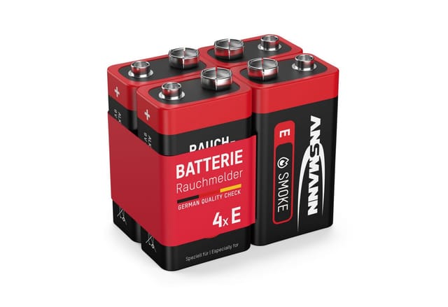 Rauchmelder Alkaline Batterie 9V E-Block, 4 Stück - Ansmann