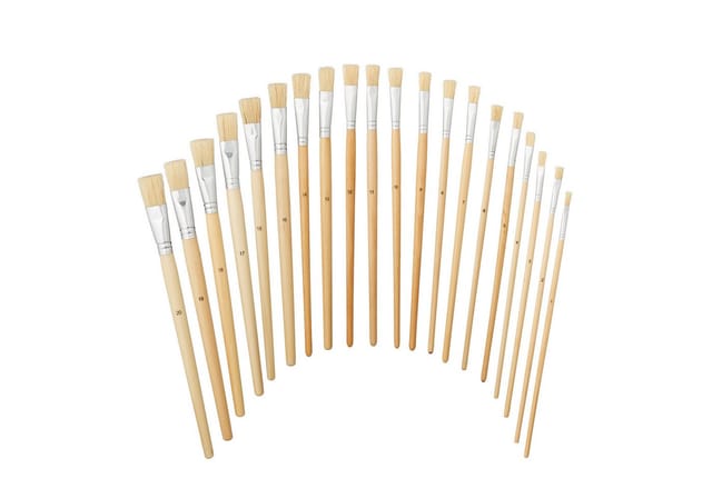 Borstenpinsel, 20-teiliges Set, Acryl-, Öl- & Wasserfarben, Hobby & Schule, Echthaarborsten, Malpinsel, natur - Relaxdays