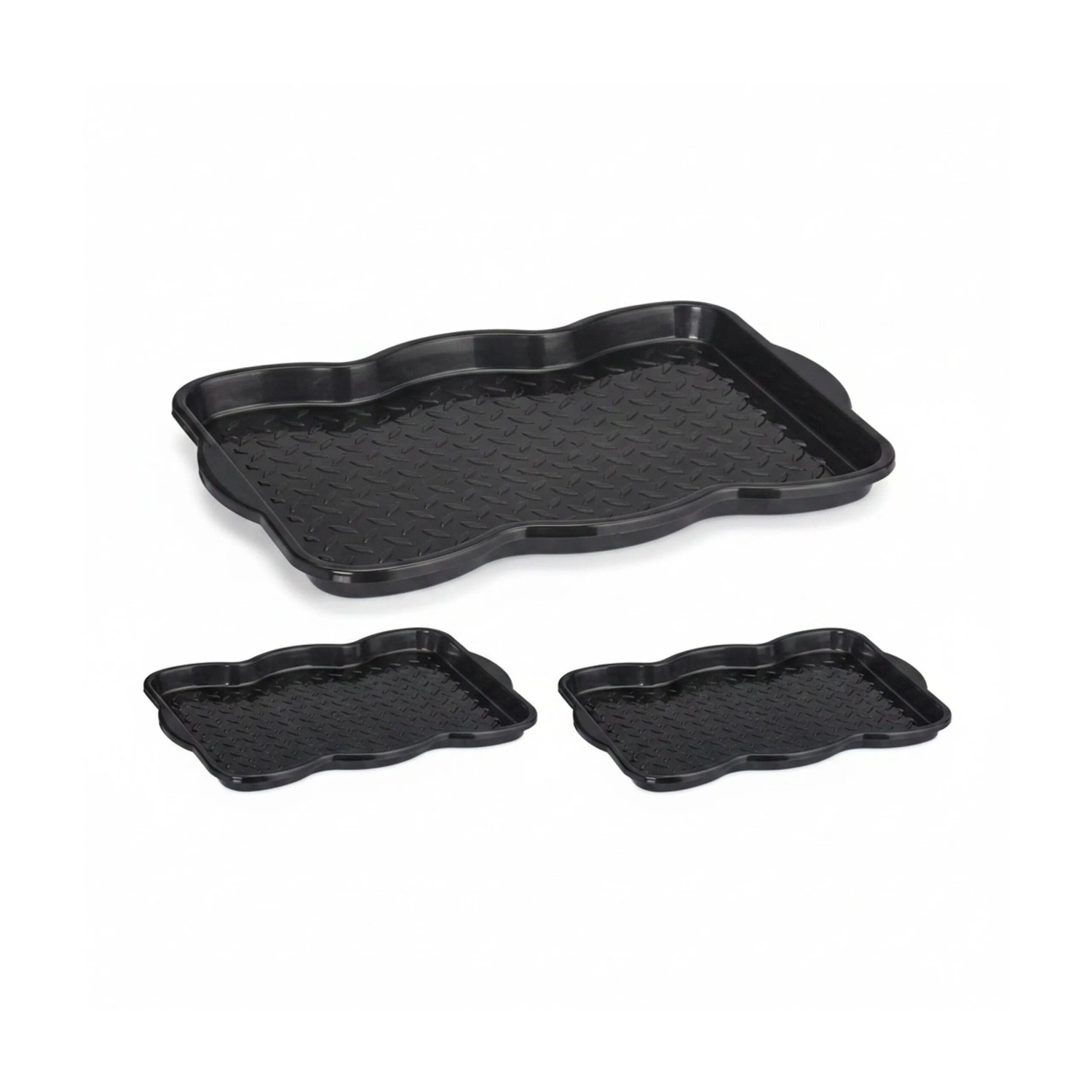 Schuhabtropfschale 3er Set, Kunststoff, Schuhablage 2 Paar Schuhe, Schuhabsteller, hbt 3 x 48 x 34 cm, schwarz - Relaxdays