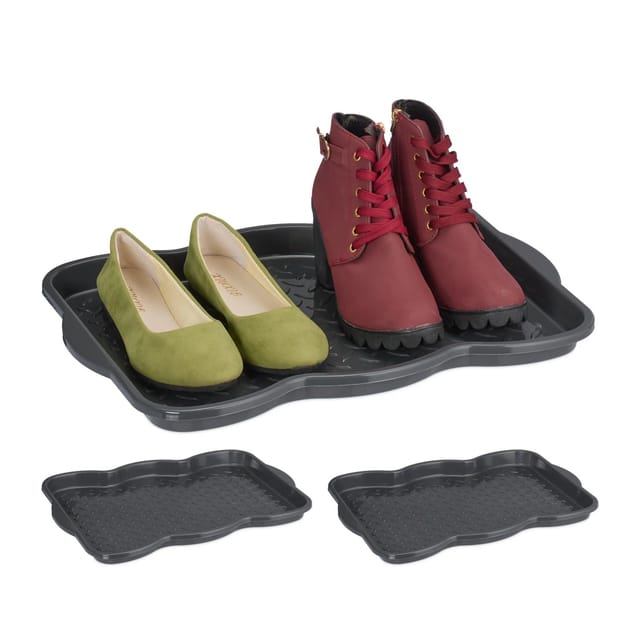 Relaxdays - Schuhabtropfschale 3er Set, Kunststoff, Schuhablage 2 Paar Schuhe, Schuhabsteller, hbt: 3 x 48 x 34 cm, grau