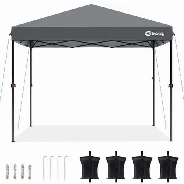 Sekey Faltpavillon 3x3m Pop Up Pavillon Partyzelt mit 4 Sandsäcken, Wasserdicht - UV-Schutz 51+, für Festival, Events, Picknicks, Grau