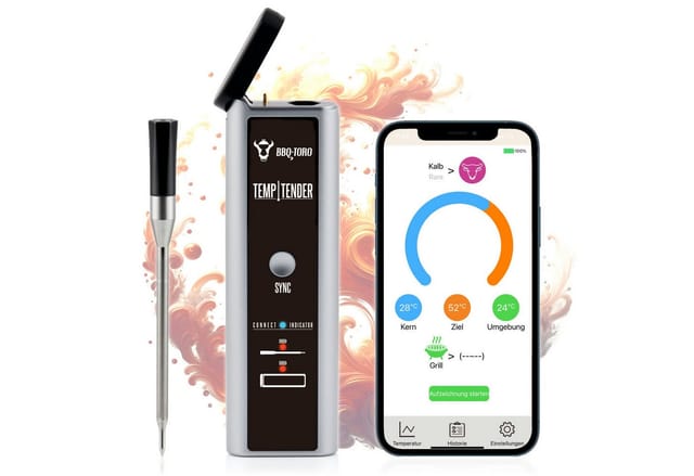 BBQ-Toro TempTender, kabelloses Grillthermometer inkl. Ladebox mit App für optimale Grillergebnisse