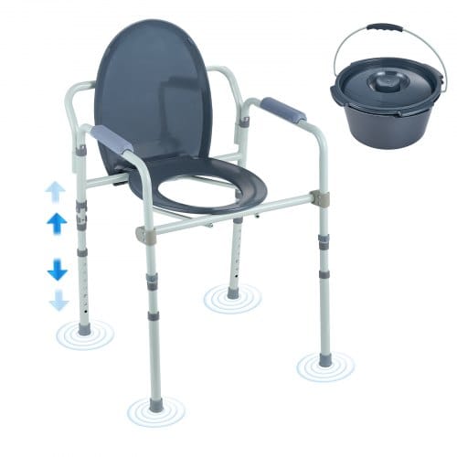 Mophorn - vevor Toilettenstuhl, Nachtkommode mit Breiterem Toilettensitz, 7-stufig Höhenverstellbar 44-59 cm, Abnehmbarer 5,8-Liter-Eimer, Einfach zu