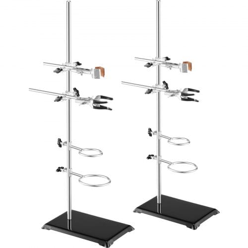 Vevor Laborständer-unterstützung, Labor-retorten-stützständer 2 Sätze, Laborständer Aus Stahl Mit 60 Cm Stab & 210,82 X 135 Mm Gusseisenbasis, Inkl. Kolbenklemmen, Bürettenklemmen Und Kreuzklemmen
