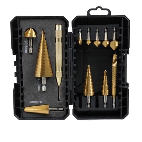 Coocheer - 12-teiliges Bohrer-Set mit 1/4-Zoll-Sechskantschaft, Senkkopf und Kegel, Mehrzweck-Titan-HSS-Bandsäge für Heimwerker (metrisch)