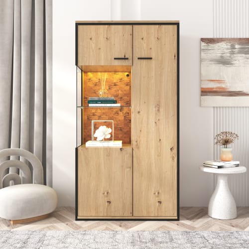Redom - Moderne Vitrine mit LED-Beleuchtung, 150Hx78Bx40cm, Glastür, vielseitige Glasböden, 15 Farbvarianten, viel Stauraum,