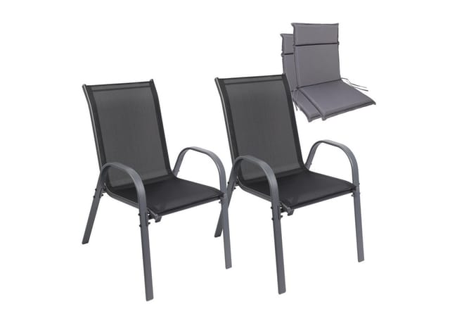 Gartenstühle 2er Set Kuba mit Sitzauflage – Gartenstühle Stapelbar mit robustem Metallgestell und hoher Belastbarkeit – Bequeme Stapelstühle auch als