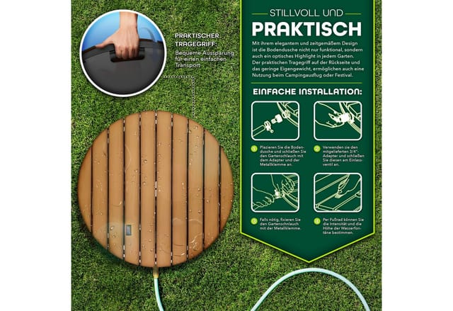 Gartendusche Anthrazit - Eckig Outdoor bis 4 m Fontänenhöhe Bodendusche rechteckig & rund mit Fußrad Außendusche rutschfest Saunadusche wetterfest