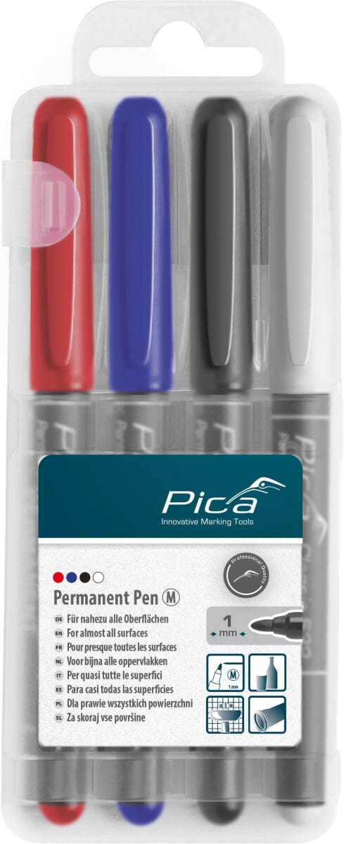 Pica 4 x Permanent Pen Set 1,0mm Rot Blau Schwarz Weiß