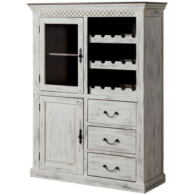 Massivmoebel24 - Weinschrank Mango / Akazie 120x45x160 weiß gewachst castle-antik 116