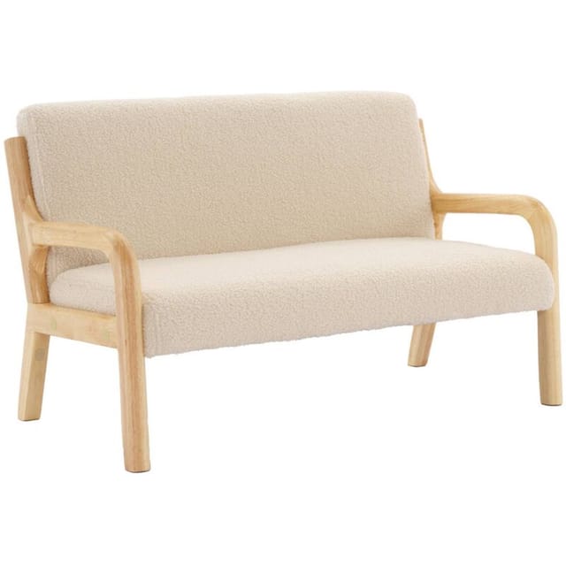 Sweeek - Skandinavische Kinderbank aus Holz und Bouclé-Stoff, 2 Sitze