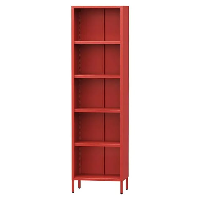 Jan Nowak Bücherregal Mario Wandregal Mit 5 Offenen Fächern Aufbewahrungsregal Bücherschrank 4 Höhenverstellbaren Einlegeböden (4x30 Kg) Und Wandmontage Metall Hochregal, 50 X 180 X 35 Cm, Rot