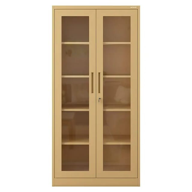 Jan Nowak Aktenschrank Medizinschrank Büroschrank Flügeltürschrank Glasvitrine 4 Fachböden Stahl Abschließbar 185 cm x 90 cm x 40 cm Farbe: Beige