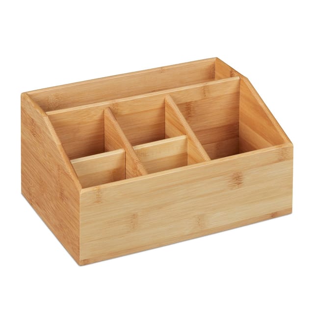 Relaxdays Schreibtisch Organizer, Bambus, 6 Fächer, Stiftehalter Büro und zuhause, Tischorganizer HBT 14x28x20 cm, natur
