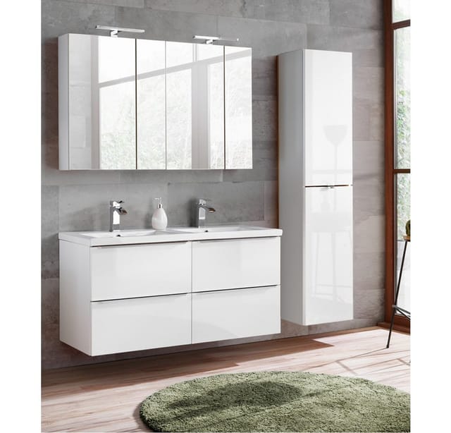 Badezimmer Hängeschrank TOSKANA-56 in Weiß-Hochglanz b/h/t ca. 20/75/16cm