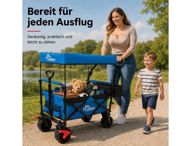 Faltbarer Bollerwagen Offroad mit Dach - Blau - Samax