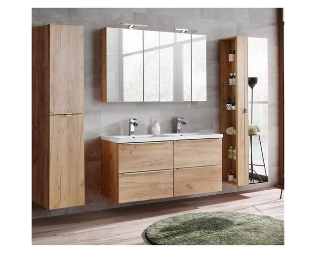 Lomadox - Badezimmer Hochschrank mit Spiegel TOSKANA-56 in Wotaneiche Nb. b/h/t ca. 45/170/33cm - braun