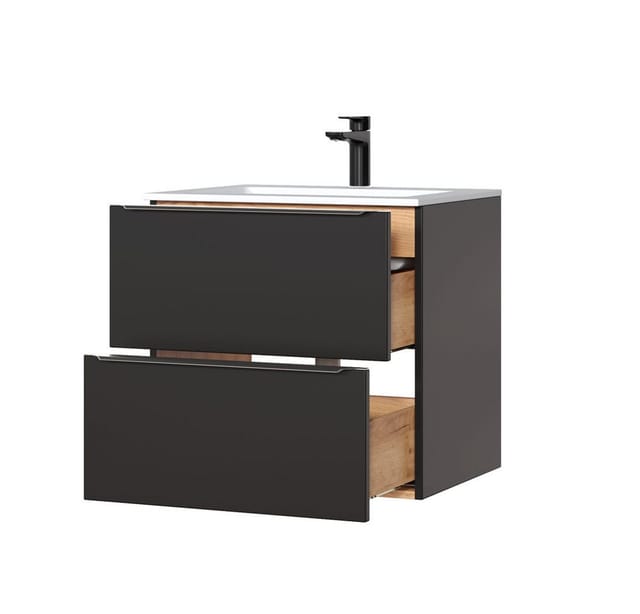 Waschtischunterschrank 60cm TOSKANA-BLACK-56 in seidenmatt anthrazit B/H/T ca. 60/57/46cm
