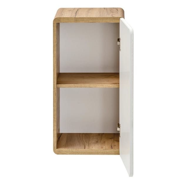 Lomadox - Badezimmer Unterschrank hängend LUTON-56, Hochglanz weiß mit Wotan Eiche Nb., b/h/t ca. 35/68/32 cm