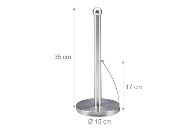 Relaxdays - Küchenrollenhalter stehend, gebürsteter Edelstahl, Papierrollenhalter für die Küche, HxD: 35 x 15 cm, silber