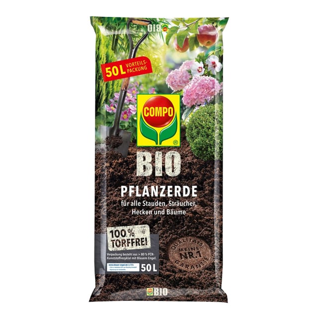 FP - compo bio Pflanzerde für Garten- und Zierpflanzen, Sträucher, Büsche und Gehölze, Torffrei, Kultursubstrat, 50 Ltr