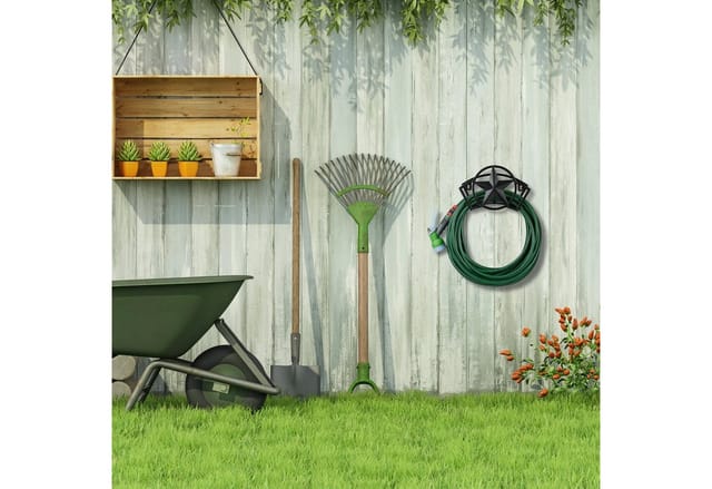 Relaxdays - Schlauchhalter, für 45 m 5/8' Schlauch, Schlauchaufhängung Wand, Stahl, runder Gartenschlauchhalter, schwarz