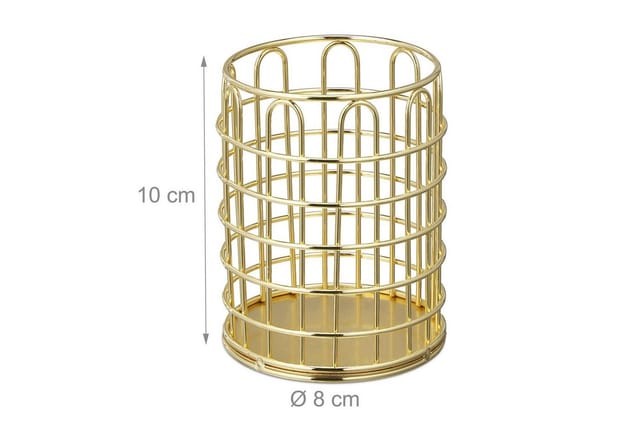 Stiftehalter Draht, rund, Pinselhalter Kosmetik, modern, Stiftebecher Schreibtisch, h x d: 10 x 8 cm, gold - Relaxdays