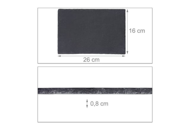Schieferplatte 6er Set, 26 x 16 cm, zum Servieren & Beschriften, Buffet, Servierplatte rechteckig, anthrazit - Relaxdays