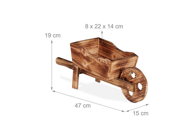 Pflanzschubkarre, gebranntes Holz, Gartendeko, Vintage Design, zum Bepflanzen, HxBxT: 19 x 47 x 15 cm, natur - Relaxdays