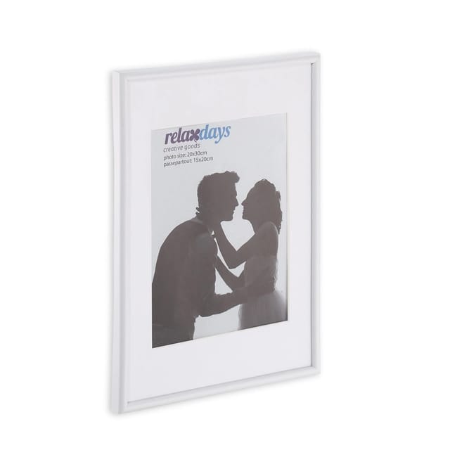 Relaxdays - Bilderrahmen 2er Set, 20x30 cm, Passepartout 15x20 cm, Glasscheibe, Fotorahmen zum Stellen & Hinhängen, weiß