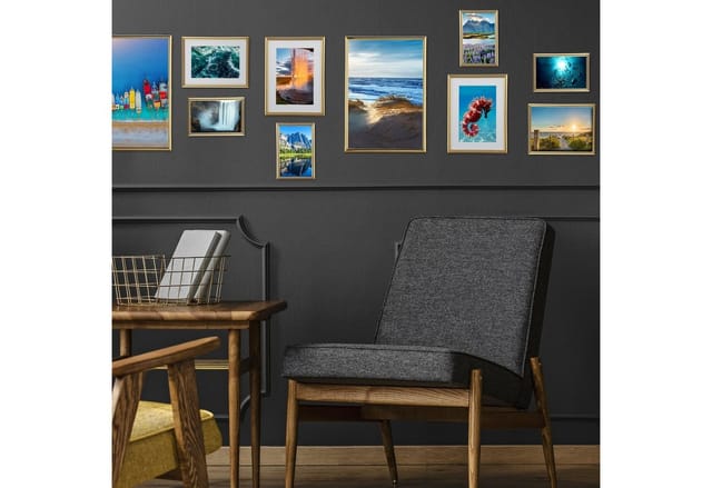 Relaxdays - Bilderrahmen 2er Set, 20x30 cm, Passepartout 15x20 cm, Glasscheibe, Fotorahmen zum Stellen & Hinhängen, gold
