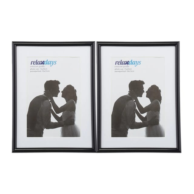 Relaxdays Bilderrahmen 2er Set, 15x20cm, Passepartout 10x15cm, Glasscheibe, Fotorahmen zum Stellen & Hinhängen, schwarz