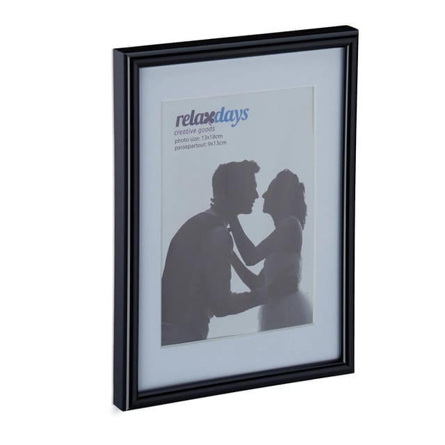 Relaxdays - Bilderrahmen 2er Set, 13x18 cm, Passepartout 9x13 cm, Glasscheibe, Fotorahmen zum Stellen & Hinhängen, schwarz
