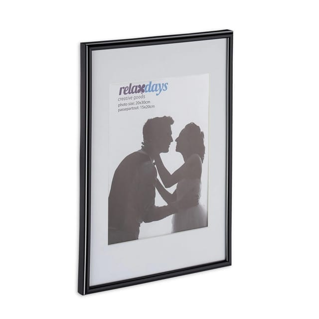 Relaxdays Bilderrahmen 2er Set, 20x30 cm, Passepartout 15x20 cm, Glasscheibe, Fotorahmen zum Stellen & Hängen, schwarz