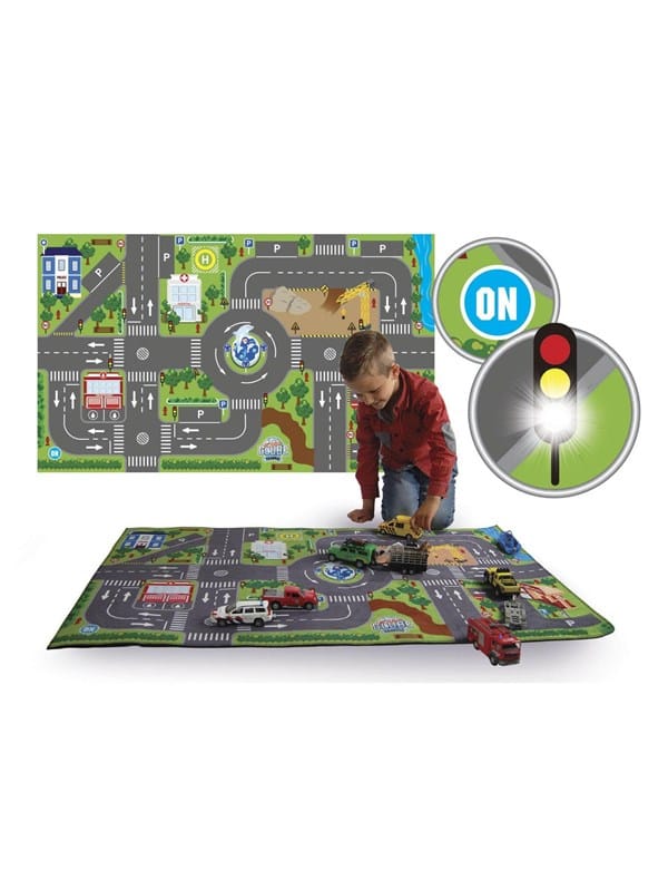 KidsGlobe Spielteppich leuchtende LED-Ampeln mit StraÃƒüen Kinder-Teppich 120x72cm