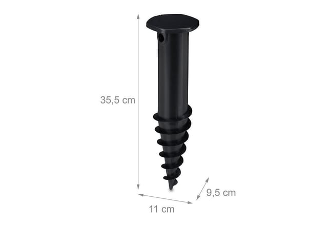 Bodenhülse Sonnenschirm, Bodendübel zum Eindrehen, Adapter, 32-50 mm, Kunststoff, Sonnenschirm Bohrer, schwarz - Relaxdays