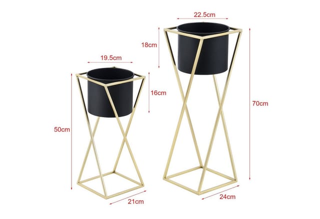 [en.casa] - Blumentopf Ständer Mons 2-tlg. Schwarz-Goldfarben en.casa
