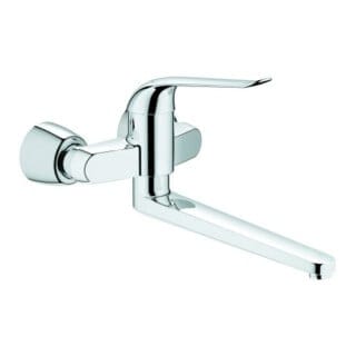 Grohe Euroeco Special Einhand-Waschtischbatterie, Wandm., Ausladung 342mm, 46mm Keramikkartusche, Hebellänge 170mm, Chrom