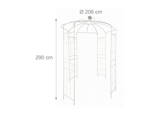 Relaxdays Rosenpavillon Metall, HBT: 290 x 206 x 206 cm, Rankhilfe Kletterpflanzen, Garten, Rankpavillon mit Haken, weiß