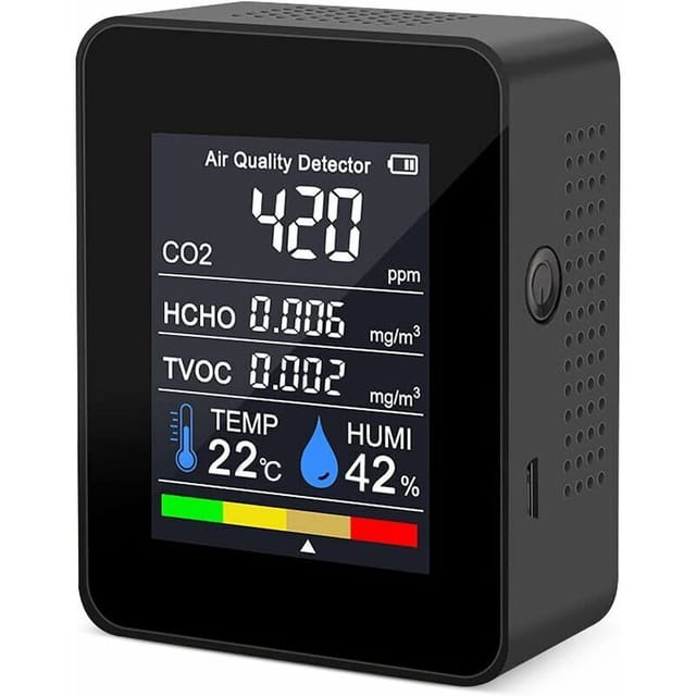 Tigrezy Tragbarer Luftqualitätsdetektor Co2-messgerät Digitales Temperaturmessgerät Feuchtigkeitsmesser Co2 Tvoc Formaldehyd Hcho-detektor (1-schwarz)