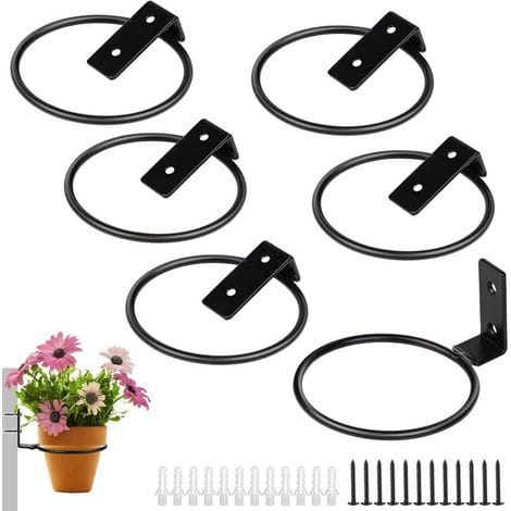 Set Aus 6 Wandmontierten Pflanzenstützen, Geeignet Für Den Innen- Und Außenbereich, Aus Faltbarem Schwarzem Metall, Für Töpfe Mit Einem Durchmesser Von 10 Cm.