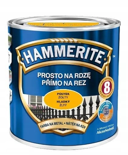 Hammerite Rostschutzfarbe 0,7 l Gelb Hochglanz, Korrosionsschutz und Schutz für Metall