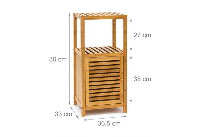 Badregal Bambus, 3 Ablagen, HxBxT:80x36,5x33cm, Holzregal mit Schrankteil, magnetisch, Stauraum, natur - Relaxdays