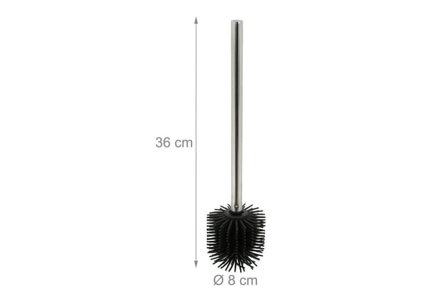Relaxdays - Toilettenbürste Silikon 2er Set, antibakteriell, Lotuseffekt, Bürstenkopf abnehmbar, Klobürste, schwarz/silber