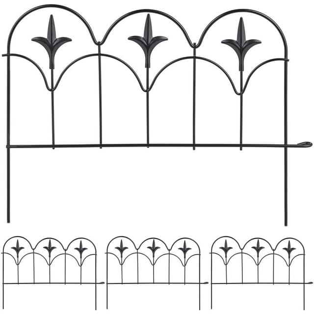 Beeteinfassung zum Stecken, 4 Zaunelemente, HxB: 28,5 x 39 cm, Metall, Beetzaun für Garten, Vintage, schwarz - Relaxdays