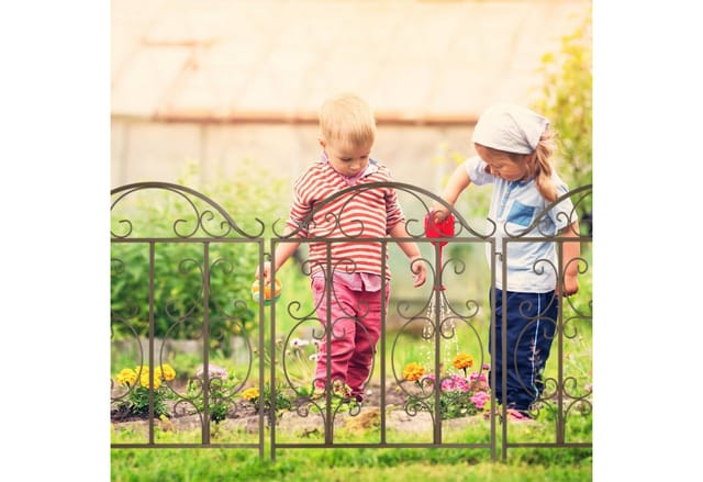 Gartenzaun aus Stahl, Zaunstecksystem 3er Set, verzierter Vorgartenzaun, Zaunelement HxB: 98 x 63,5 cm, bronze - Relaxdays