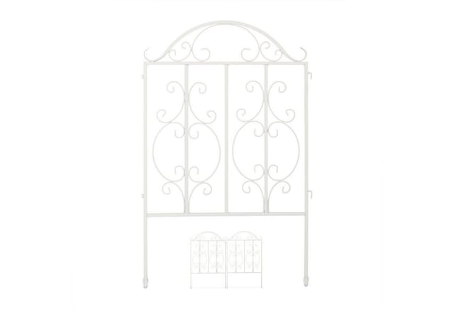 Gartenzaun aus Stahl, Zaunstecksystem 3er Set, verzierter Vorgartenzaun, Zaunelement HxB: 98 x 63,5 cm, weiß - Relaxdays